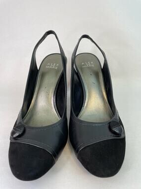 Alex Marie Pump Heels 10M Black Suede Slingback Button Detail Country Club